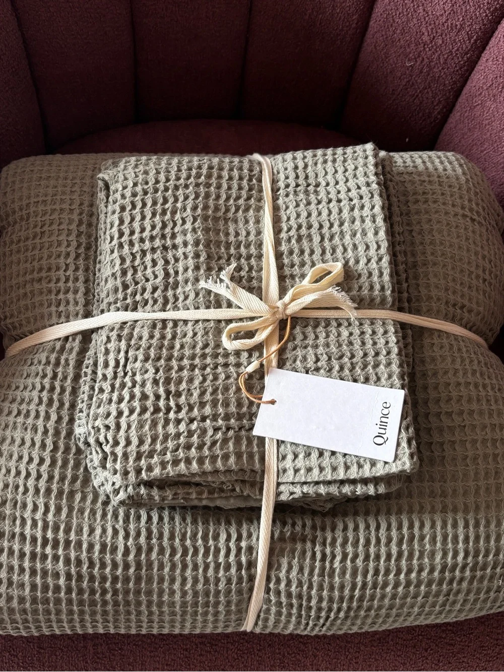 Quince Organic Luxe Honeycomb Duvet Cover Set Olive Full Queen NWT